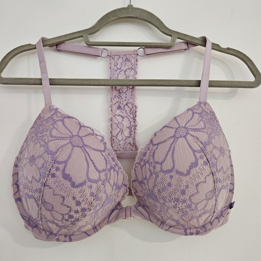 36DD Victoria's Secret Dream Angels Push Up Lace Bra Purple Floral Pink Boho